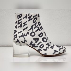 MM6 Maison Martin Margiela Clear Lucite Heels Canvas Print Boots Size 37 US 6.5